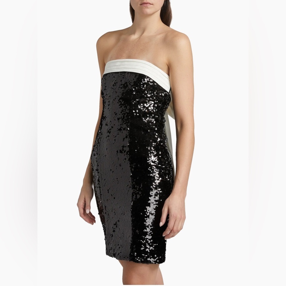 ALICE + OLIVIA REVOLVE Sibella Sequin Bow Mini Dress Black and White Size 4 NWT - Picture 7 of 16